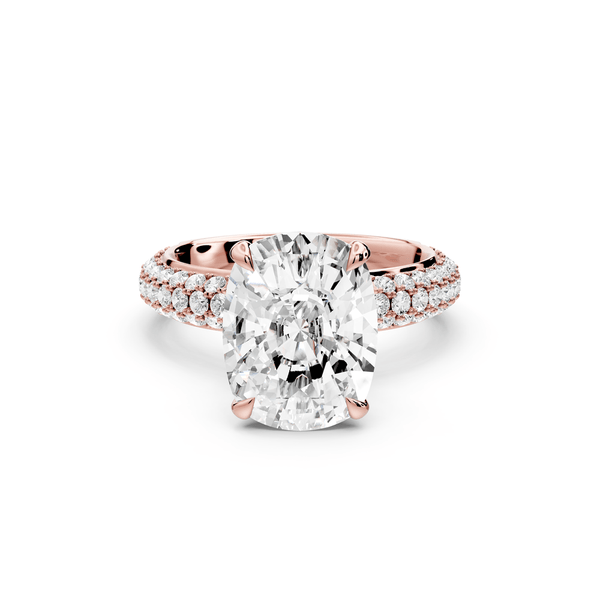 Evelina - 5ct 14k rose gold ecushion wrap around Halo Rollover Pavé Diamond Crown Engagement Ring - Mr. Alex Jewelry