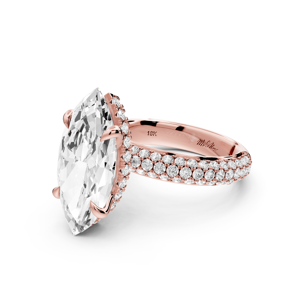 Evelina - 5ct 14k rose gold marquise wrap around Halo Rollover Pavé Diamond Crown Engagement Ring - Mr. Alex Jewelry
