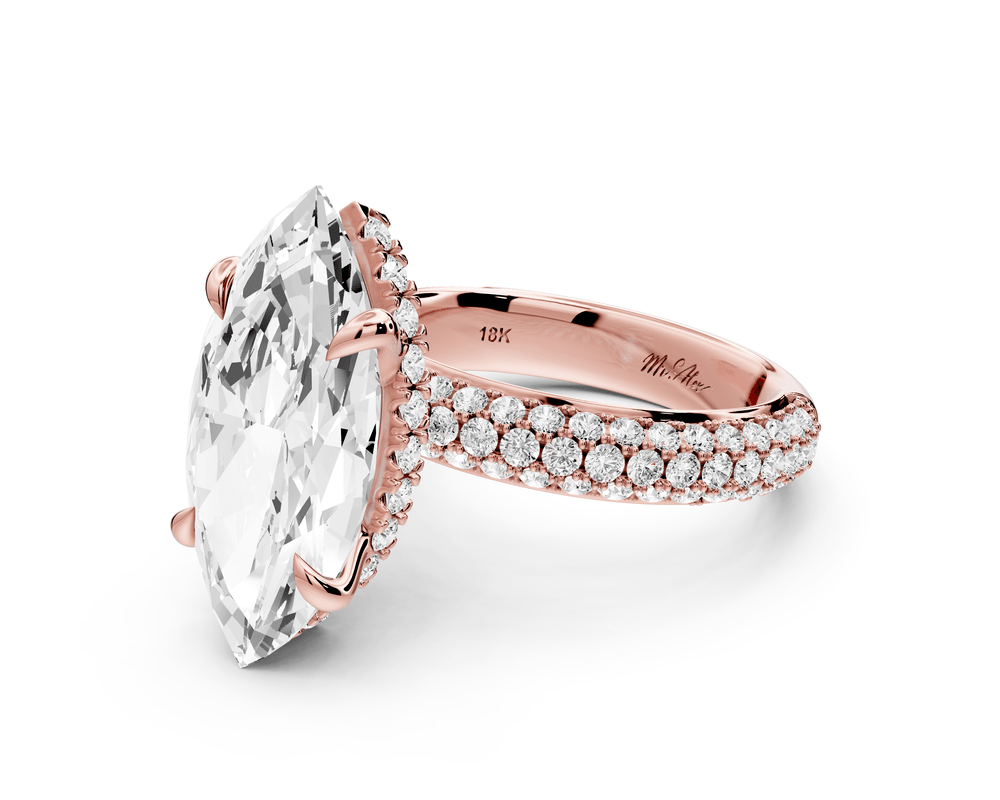 Evelina - 5ct 14k rose gold marquise wrap around Halo Rollover Pavé Diamond Crown Engagement Ring - Mr. Alex Jewelry