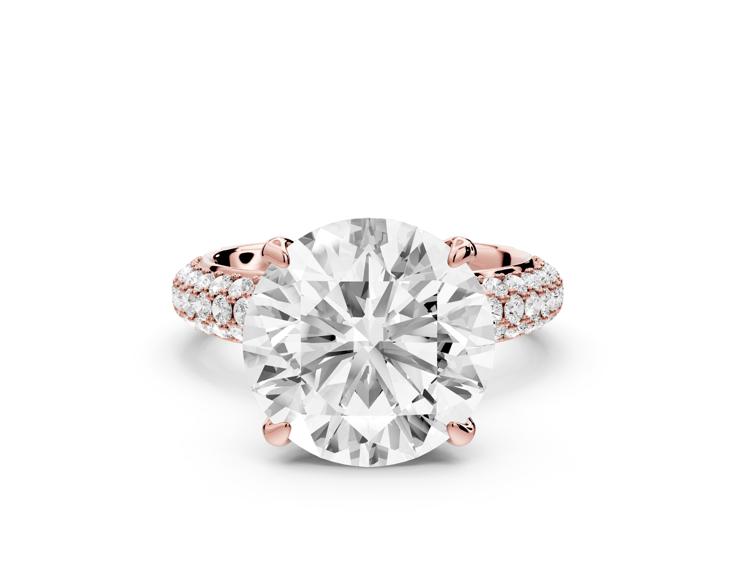 Evelina - 5ct 14k rose gold round wrap around Halo Rollover Pavé Diamond Crown Engagement Ring - Mr. Alex Jewelry