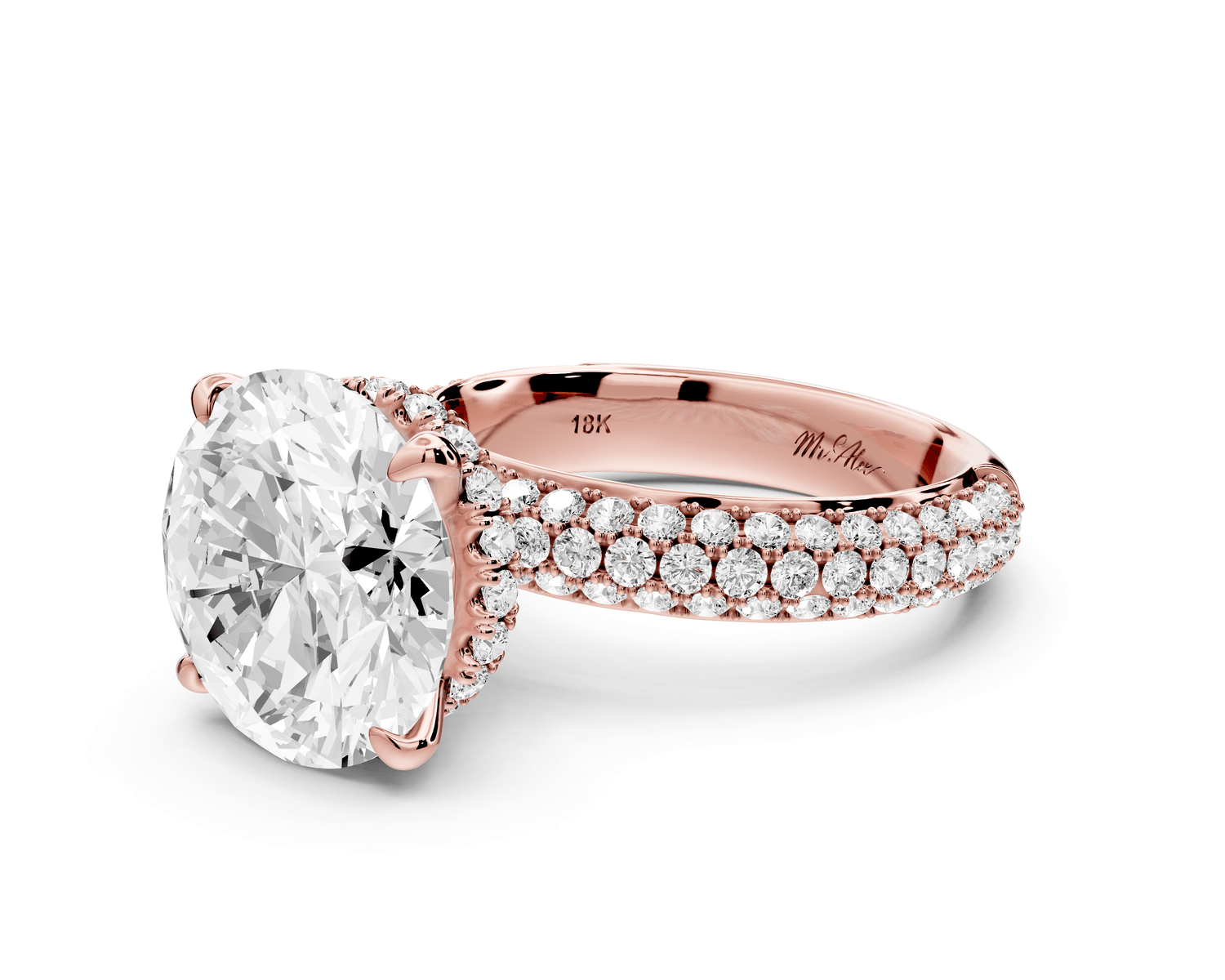 Evelina - 5ct 14k rose gold round wrap around Halo Rollover Pavé Diamond Crown Engagement Ring - Mr. Alex Jewelry