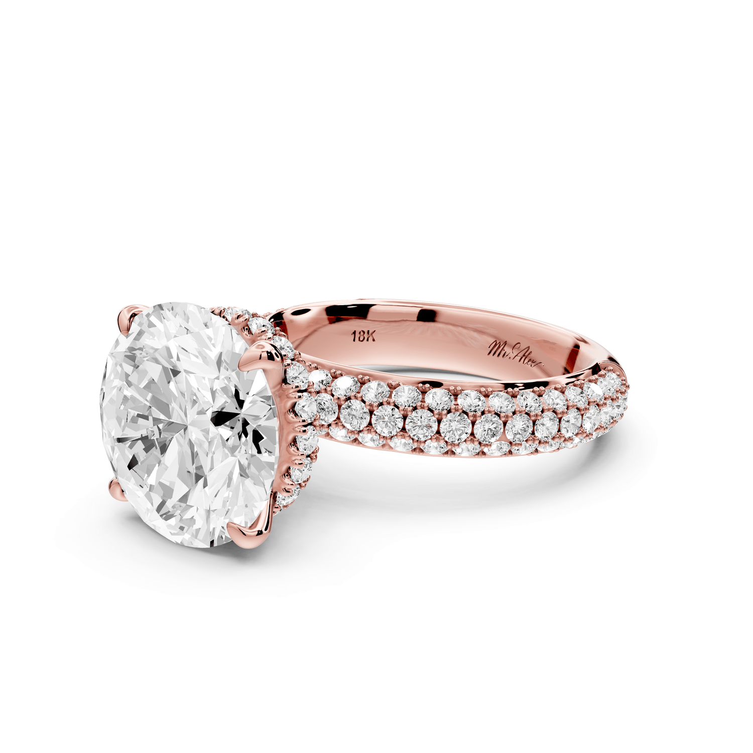 Evelina - 5ct 14k rose gold round wrap around Halo Rollover Pavé Diamond Crown Engagement Ring - Mr. Alex Jewelry