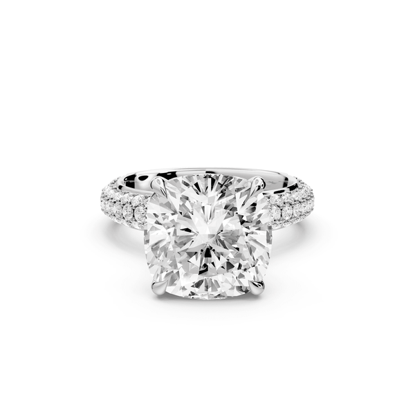 Evelina - 5ct 14k white gold cushion wrap around Halo Rollover Pavé Diamond Crown Engagement Ring - Mr. Alex Jewelry