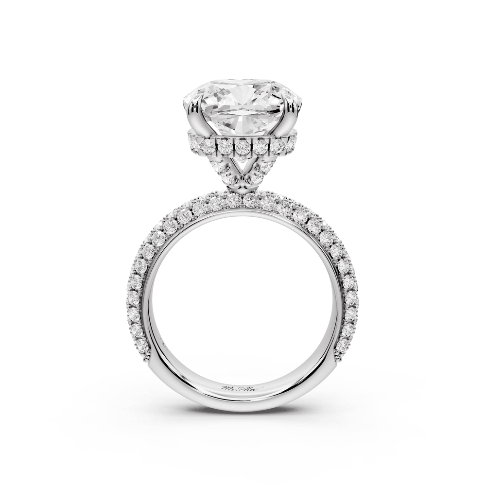 Evelina - 5ct 14k white gold cushion wrap around Halo Rollover Pavé Diamond Crown Engagement Ring - Mr. Alex Jewelry