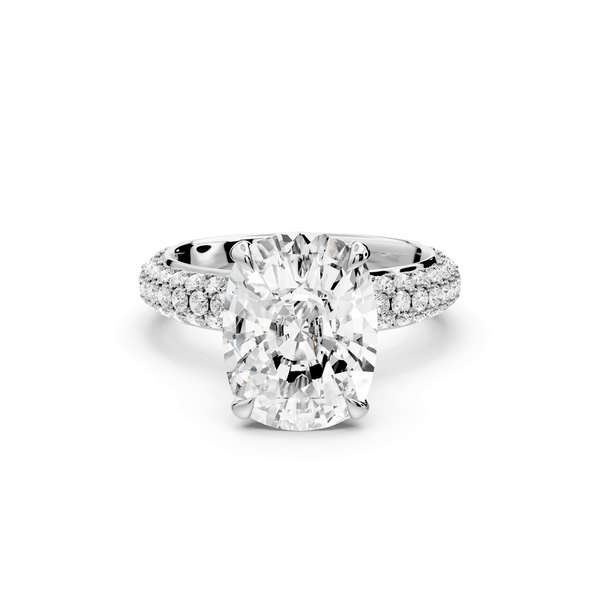 Evelina - 5ct 14k white gold ecushion wrap around Halo Rollover Pavé Diamond Crown Engagement Ring - Mr. Alex Jewelry