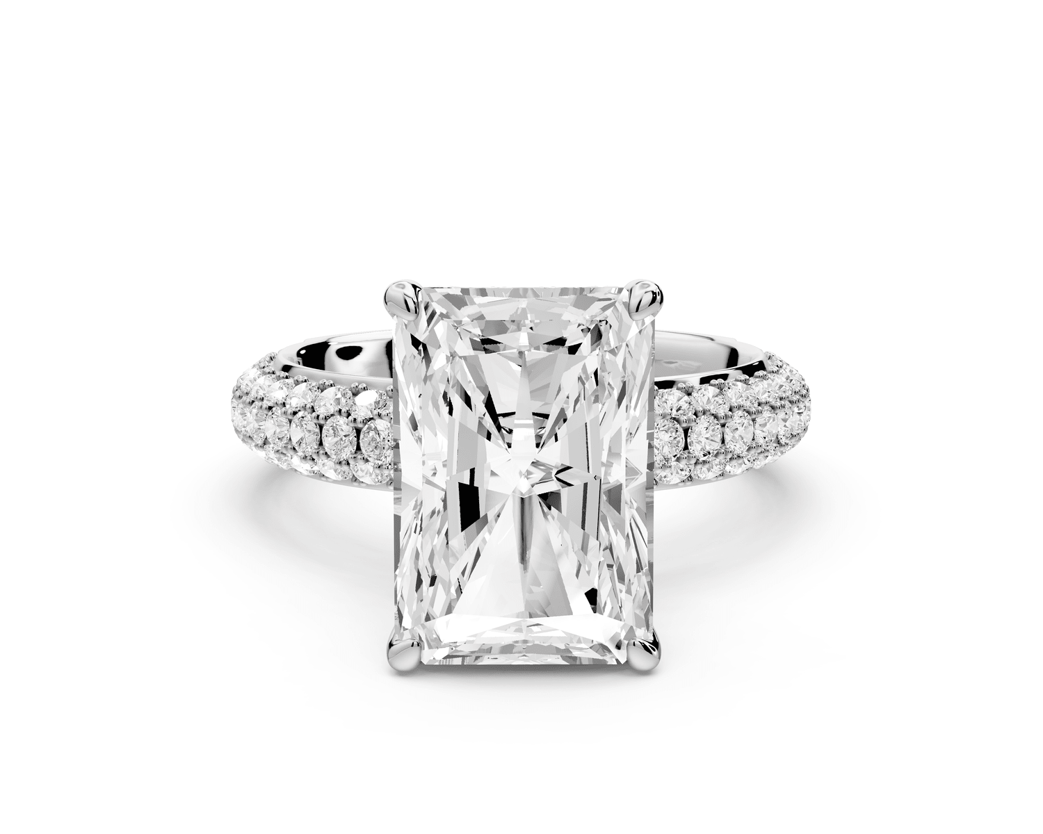 Evelina - 5ct 14k white gold radiant wrap around Halo Rollover Pavé Diamond Crown Engagement Ring - Mr. Alex Jewelry