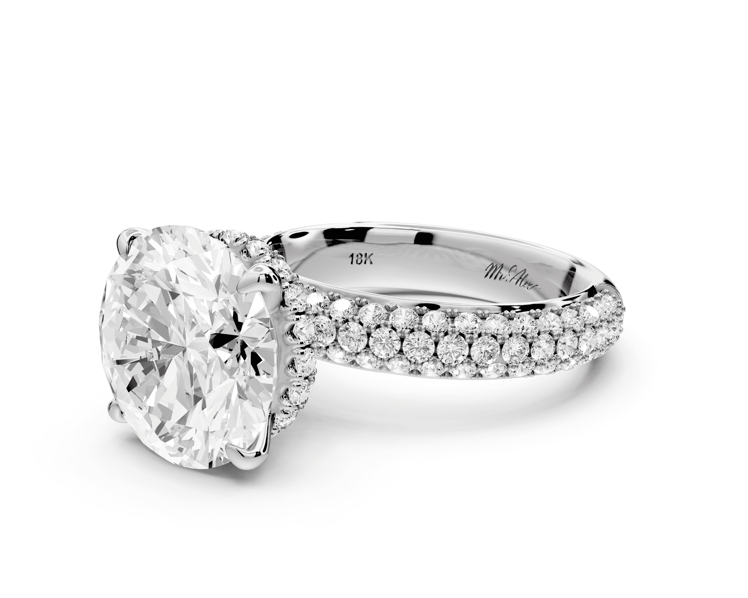 Evelina - 5ct 14k white gold round wrap around Halo Rollover Pavé Diamond Crown Engagement Ring - Mr. Alex Jewelry