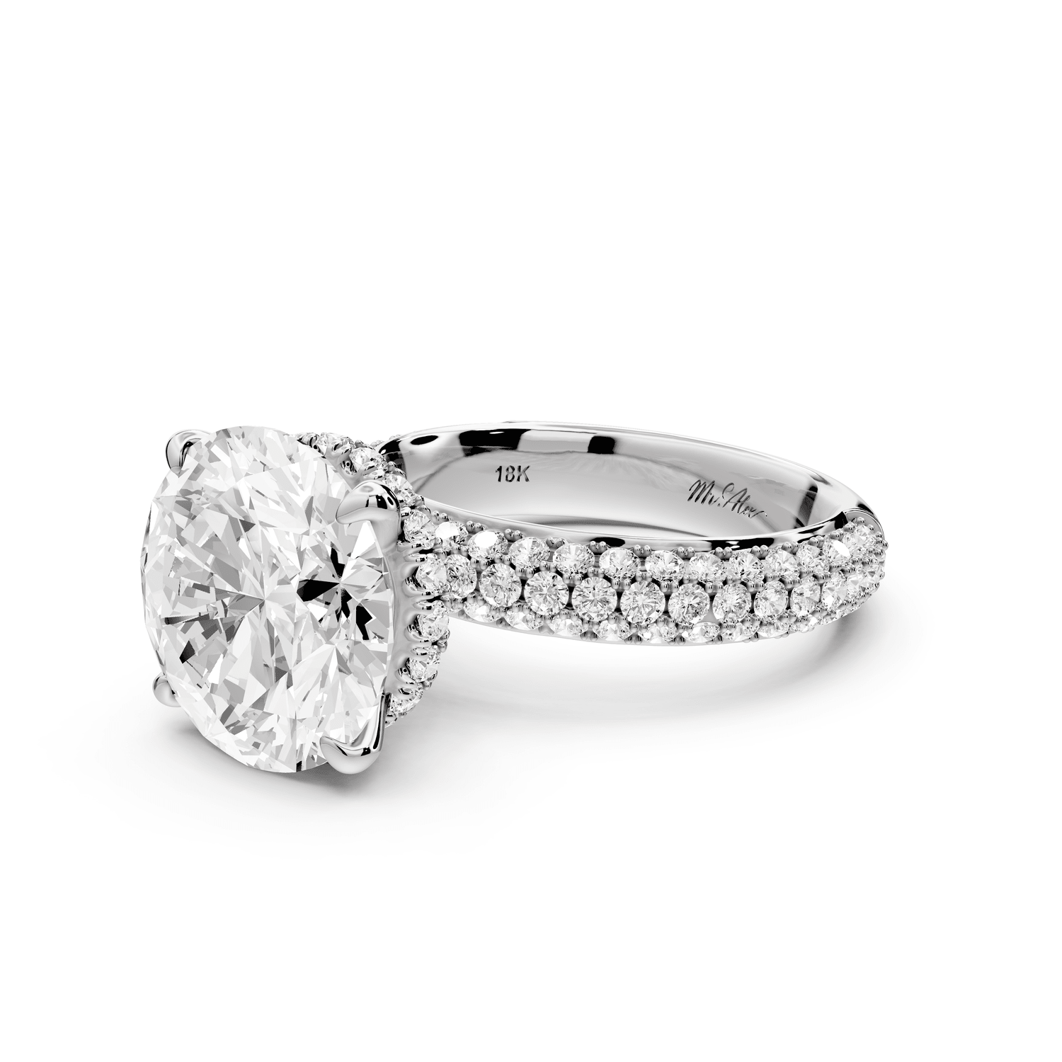 Evelina - 5ct 14k white gold round wrap around Halo Rollover Pavé Diamond Crown Engagement Ring - Mr. Alex Jewelry