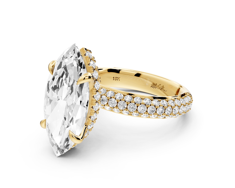 Evelina - 5ct 14k yellow gold marquise wrap around Halo Rollover Pavé Diamond Crown Engagement Ring - Mr. Alex Jewelry