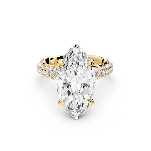 Evelina - 5ct 14k yellow gold marquise wrap around Halo Rollover Pavé Diamond Crown Engagement Ring - Mr. Alex Jewelry