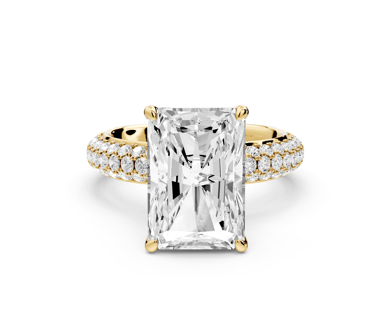 Evelina - 5ct 14k yellow gold radiant wrap around Halo Rollover Pavé Diamond Crown Engagement Ring - Mr. Alex Jewelry