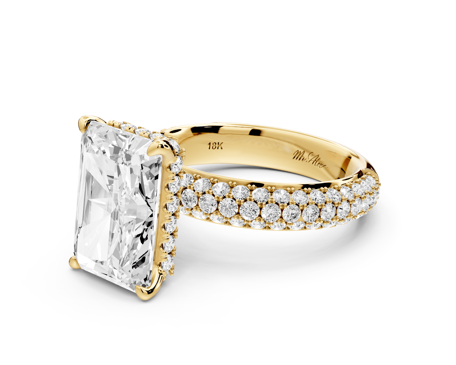 Evelina - 5ct 14k yellow gold radiant wrap around Halo Rollover Pavé Diamond Crown Engagement Ring - Mr. Alex Jewelry