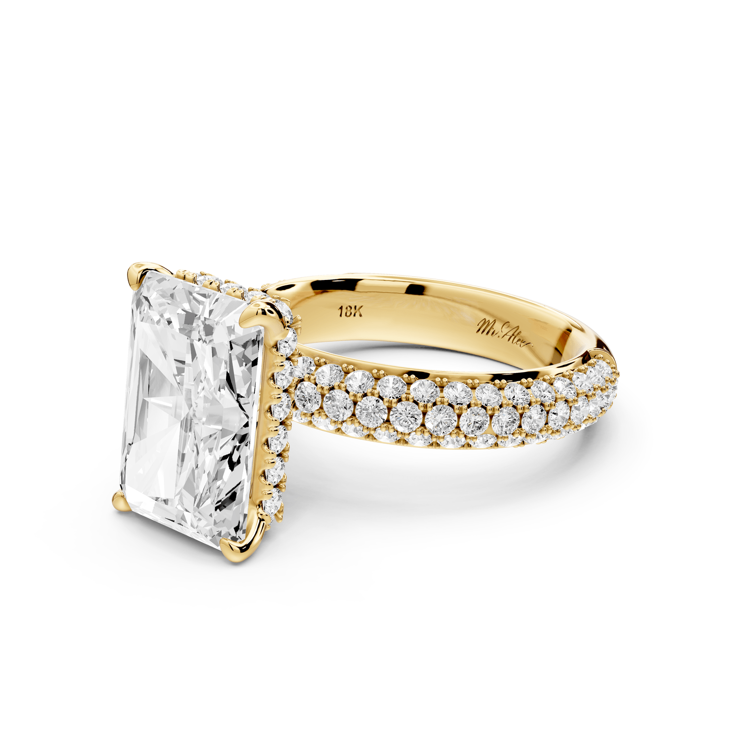Evelina - 5ct 14k yellow gold radiant wrap around Halo Rollover Pavé Diamond Crown Engagement Ring - Mr. Alex Jewelry