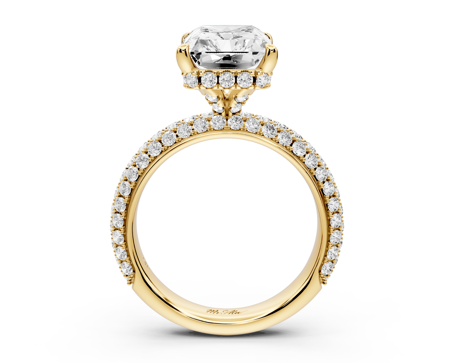 Evelina - 5ct 14k yellow gold radiant wrap around Halo Rollover Pavé Diamond Crown Engagement Ring - Mr. Alex Jewelry