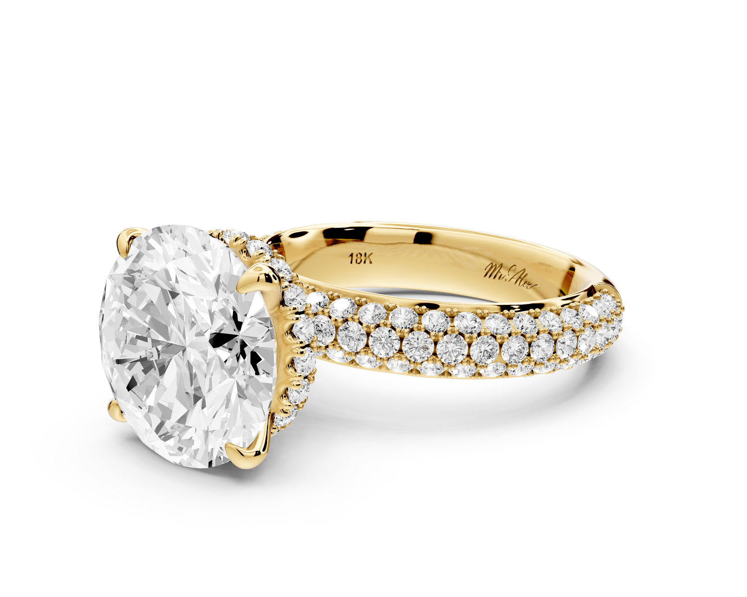 Evelina - 5ct 14k yellow gold round wrap around Halo Rollover Pavé Diamond Crown Engagement Ring - Mr. Alex Jewelry