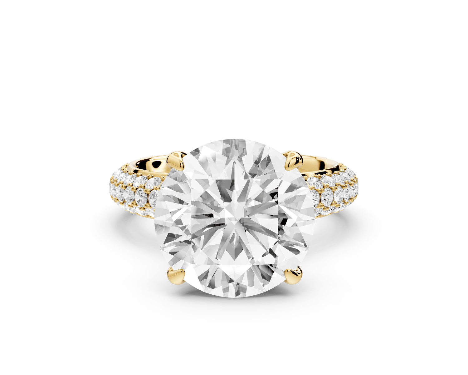 Evelina - 5ct 14k yellow gold round wrap around Halo Rollover Pavé Diamond Crown Engagement Ring - Mr. Alex Jewelry