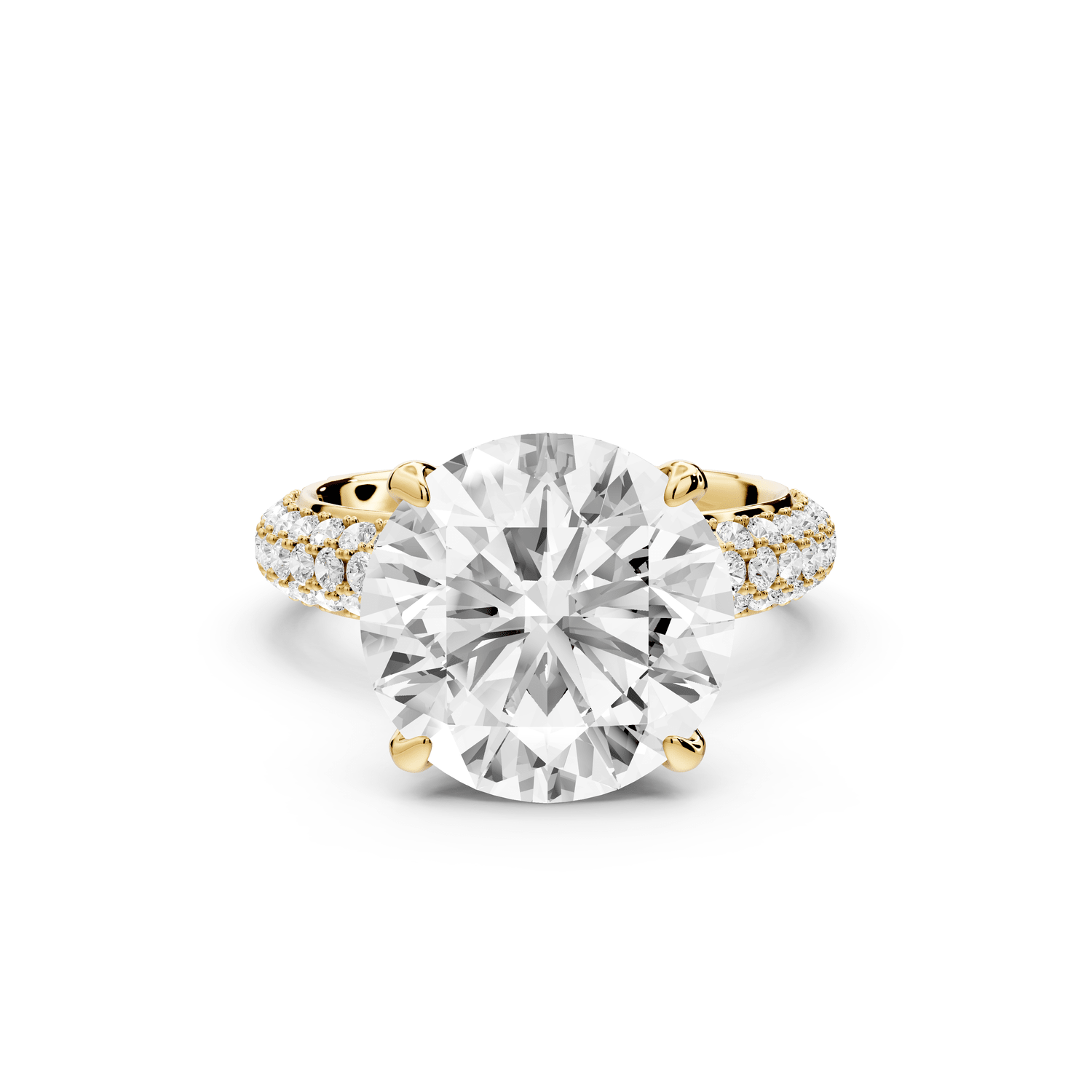 Evelina - 5ct 14k yellow gold round wrap around Halo Rollover Pavé Diamond Crown Engagement Ring - Mr. Alex Jewelry