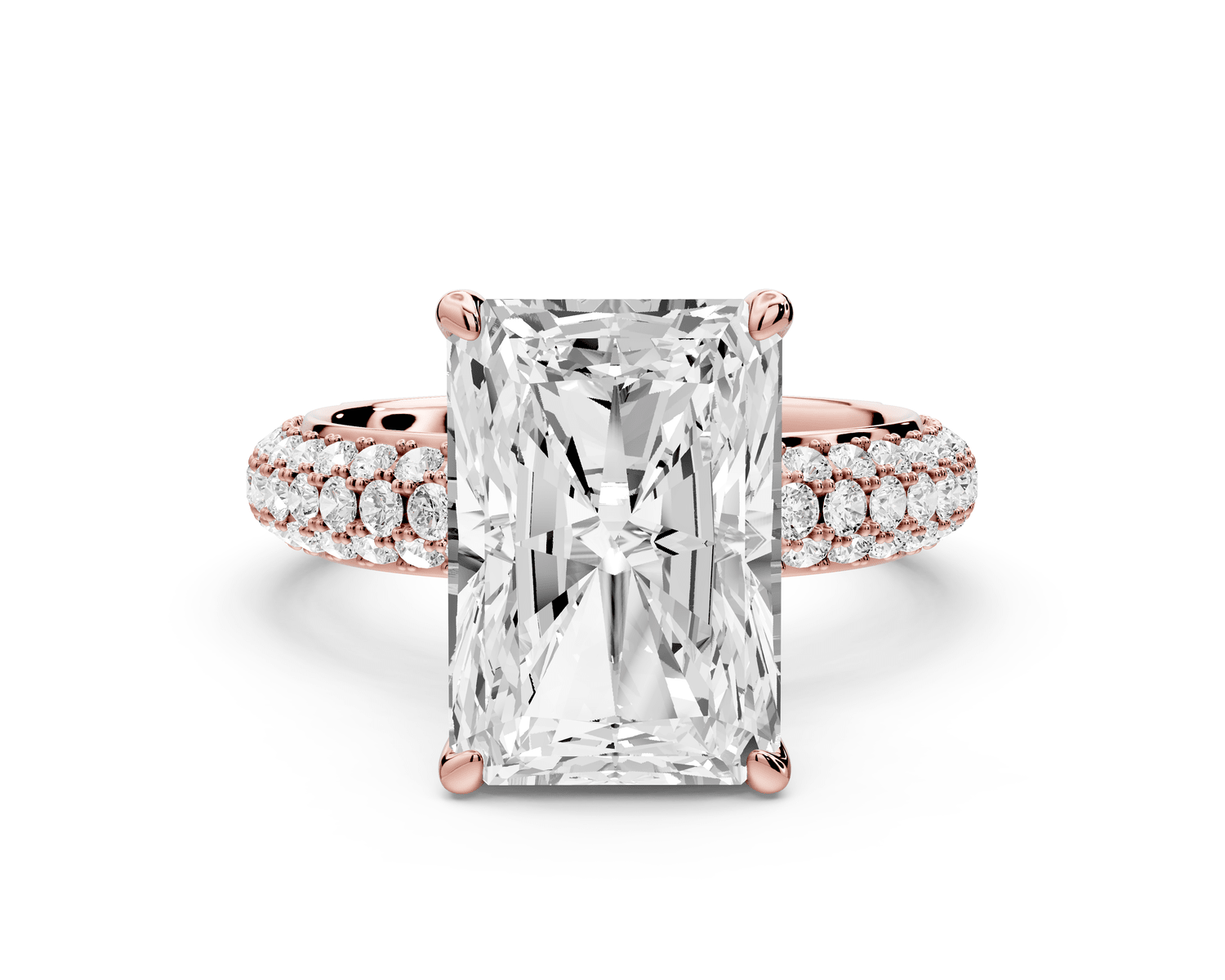 Evelina - 5ct 18k rose gold emerald wrap around Halo Rollover Pavé Diamond Crown Engagement Ring - Mr. Alex Jewelry