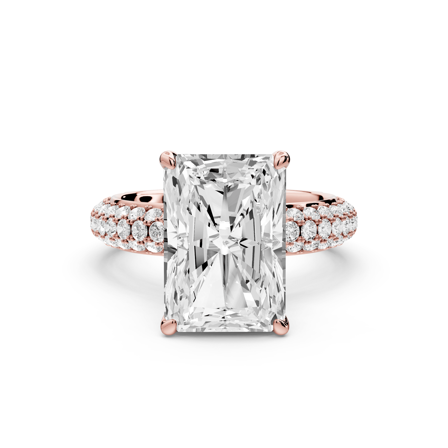 Evelina - 5ct 18k rose gold emerald wrap around Halo Rollover Pavé Diamond Crown Engagement Ring - Mr. Alex Jewelry
