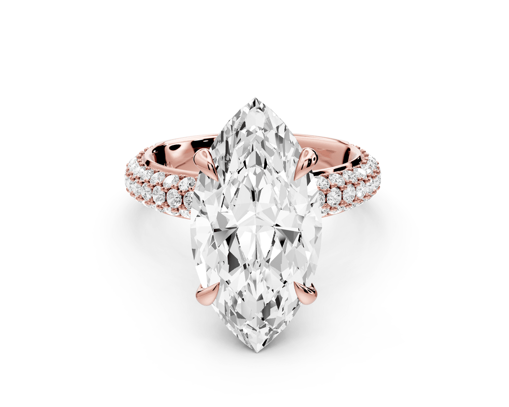 Evelina - 5ct 18k rose gold marquise wrap around Halo Rollover Pavé Diamond Crown Engagement Ring - Mr. Alex Jewelry