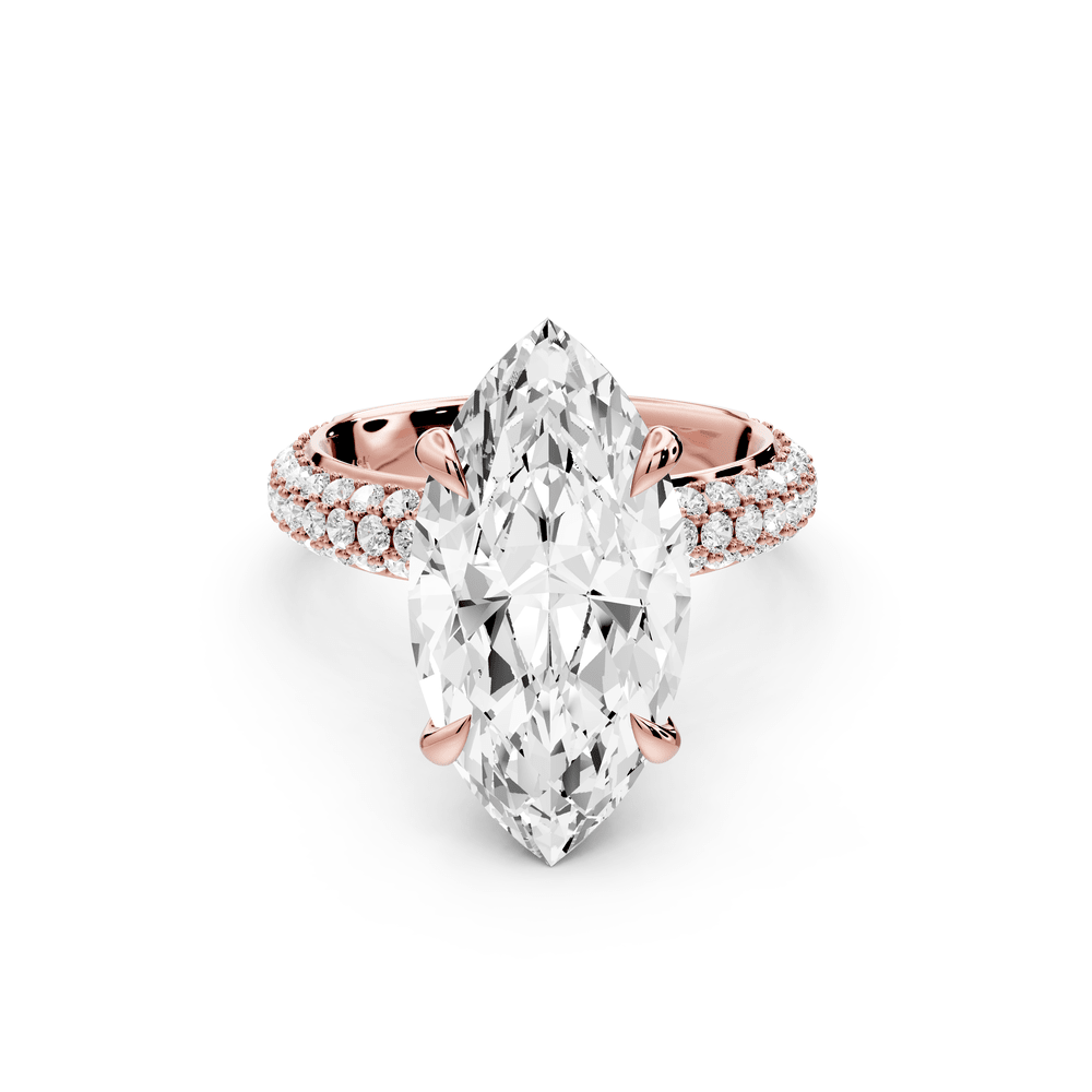 Evelina - 5ct 18k rose gold marquise wrap around Halo Rollover Pavé Diamond Crown Engagement Ring - Mr. Alex Jewelry