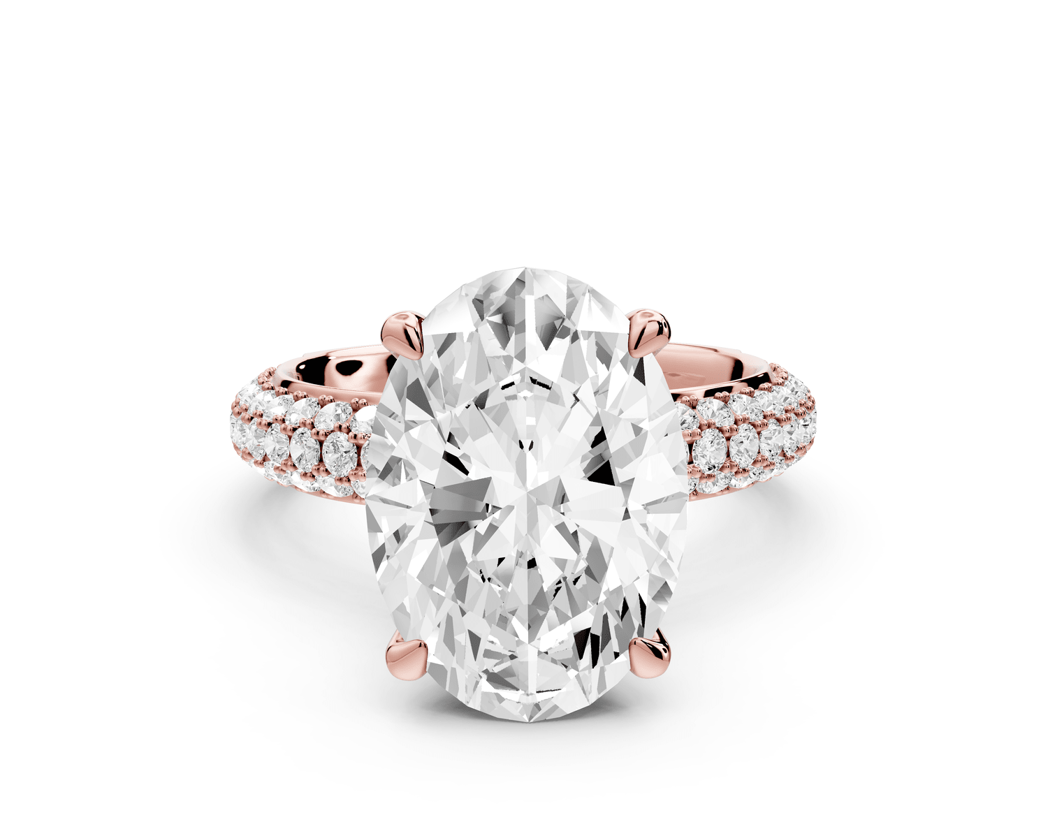 Evelina - 5ct 18k rose gold oval wrap around Halo Rollover Pavé Diamond Crown Engagement Ring - Mr. Alex Jewelry