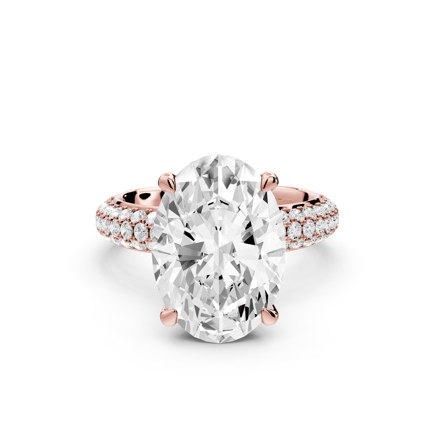 Evelina - 5ct 18k rose gold oval wrap around Halo Rollover Pavé Diamond Crown Engagement Ring - Mr. Alex Jewelry