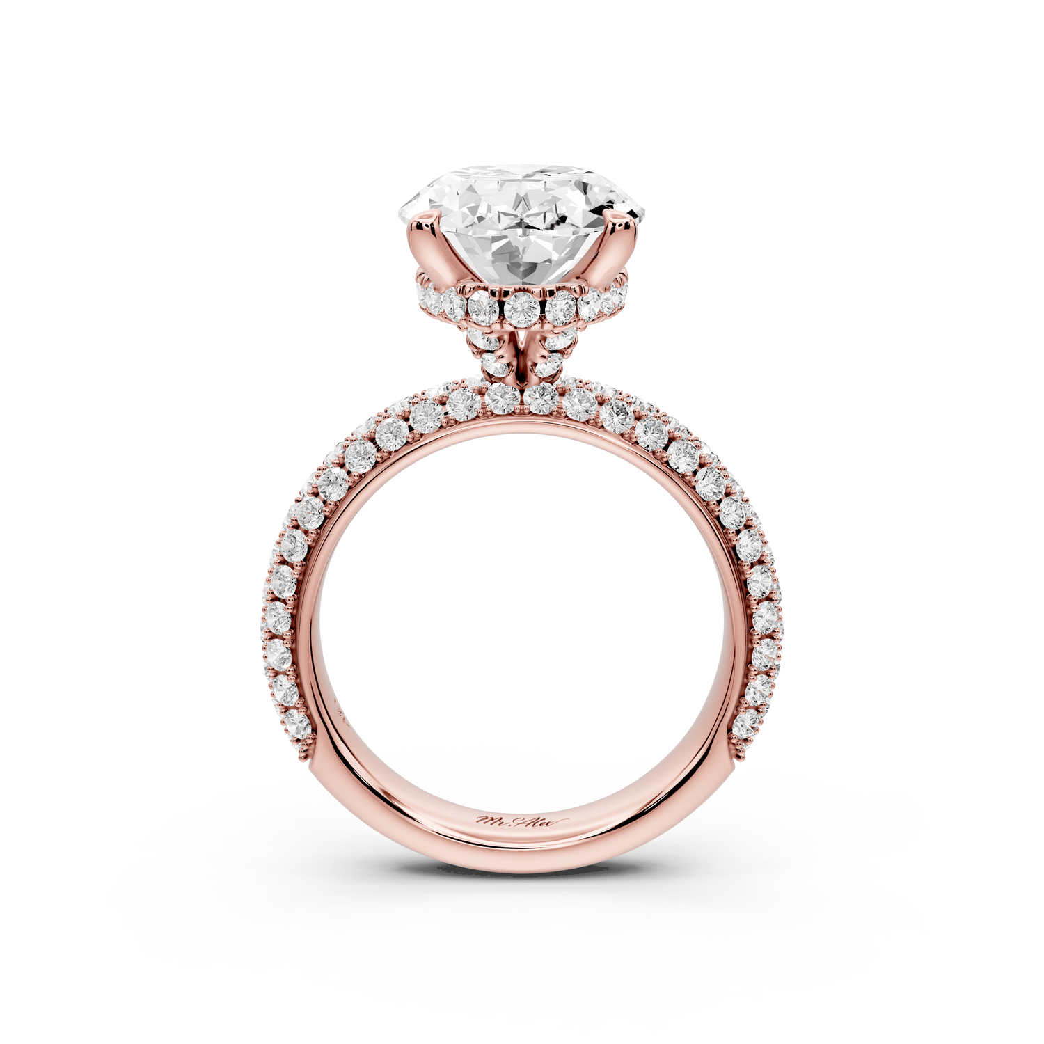 Evelina - 5ct 18k rose gold oval wrap around Halo Rollover Pavé Diamond Crown Engagement Ring - Mr. Alex Jewelry