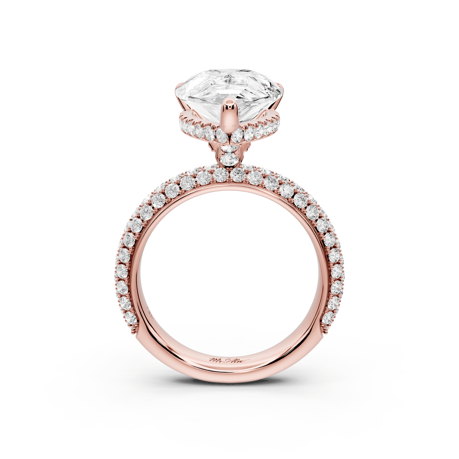 Evelina - 5ct 18k rose gold pear wrap around Halo Rollover Pavé Diamond Crown Engagement Ring - Mr. Alex Jewelry