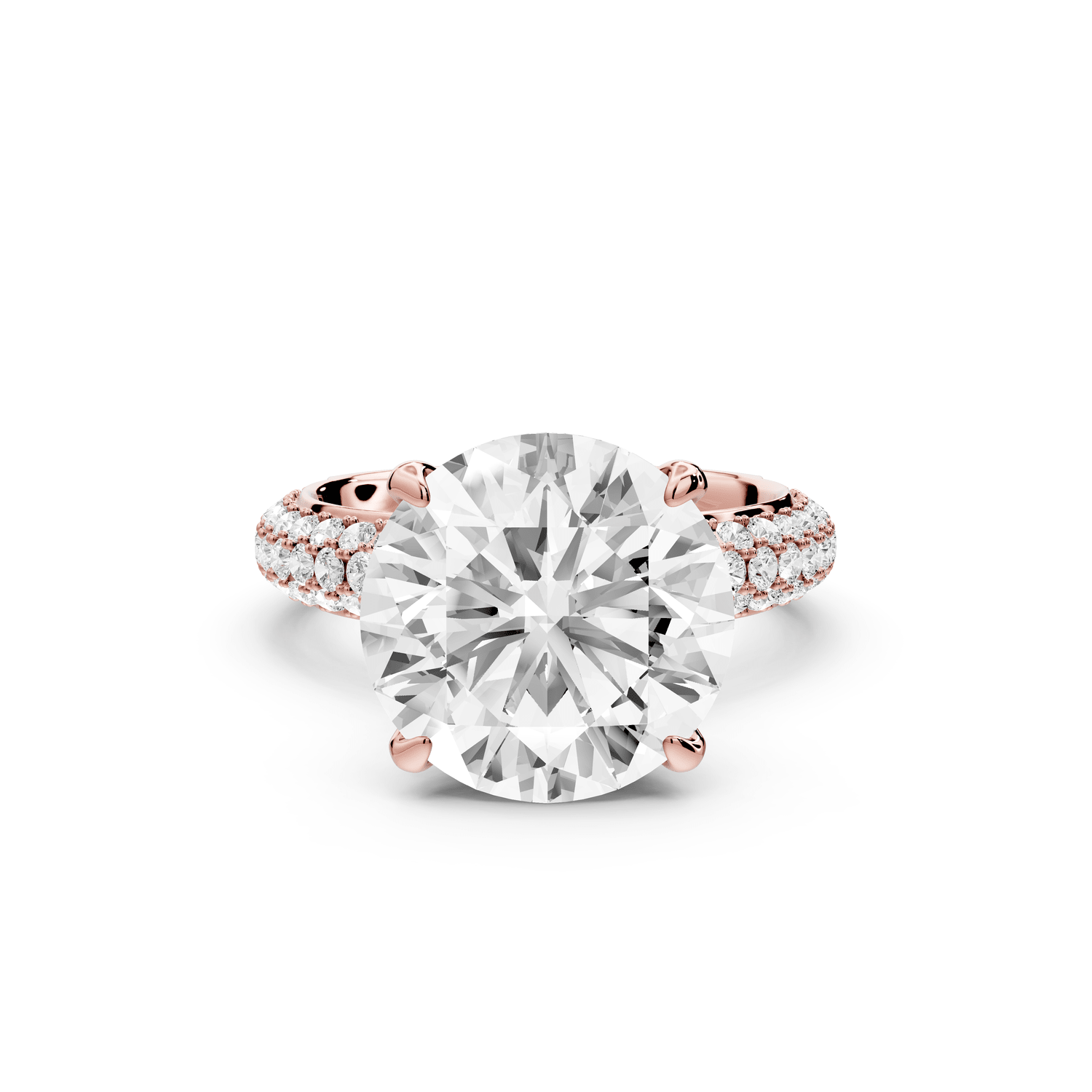 Evelina - 5ct 18k rose gold round wrap around Halo Rollover Pavé Diamond Crown Engagement Ring - Mr. Alex Jewelry