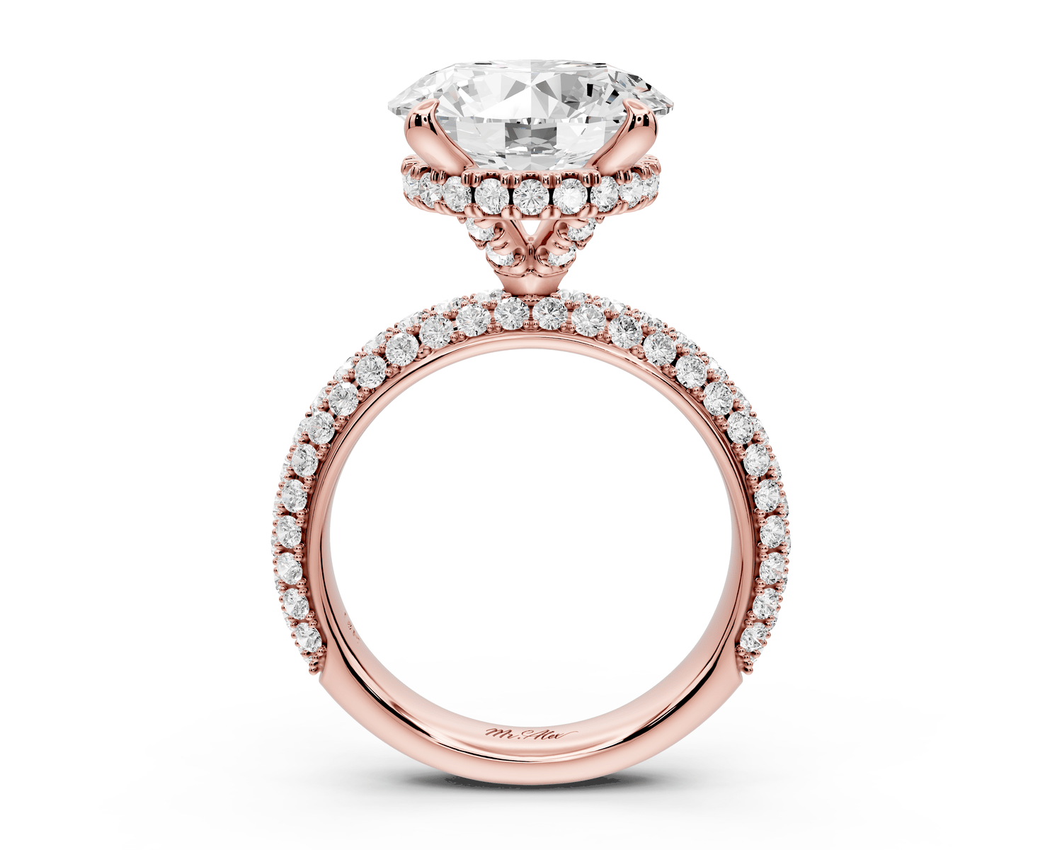 Evelina - 5ct 18k rose gold round wrap around Halo Rollover Pavé Diamond Crown Engagement Ring - Mr. Alex Jewelry