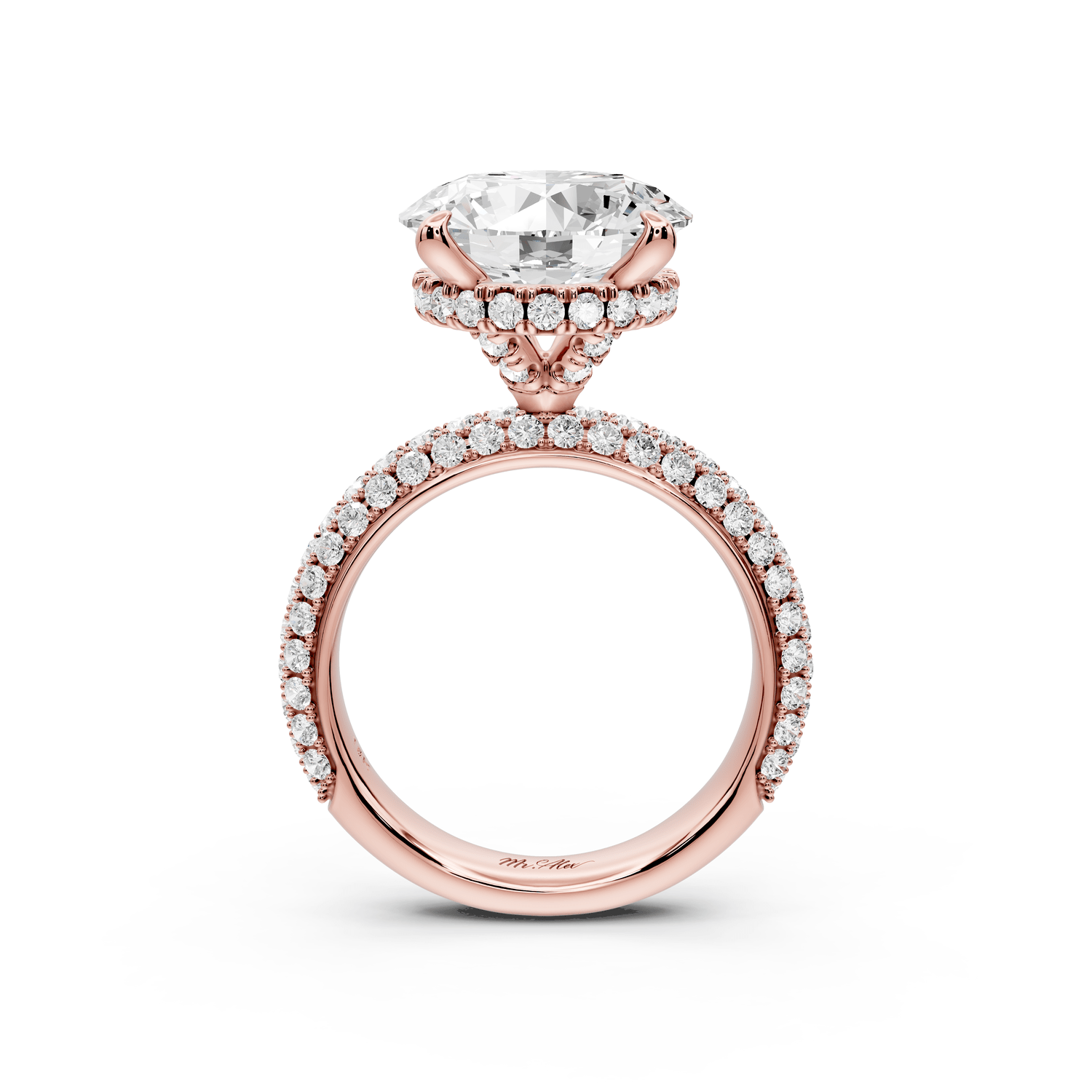 Evelina - 5ct 18k rose gold round wrap around Halo Rollover Pavé Diamond Crown Engagement Ring - Mr. Alex Jewelry