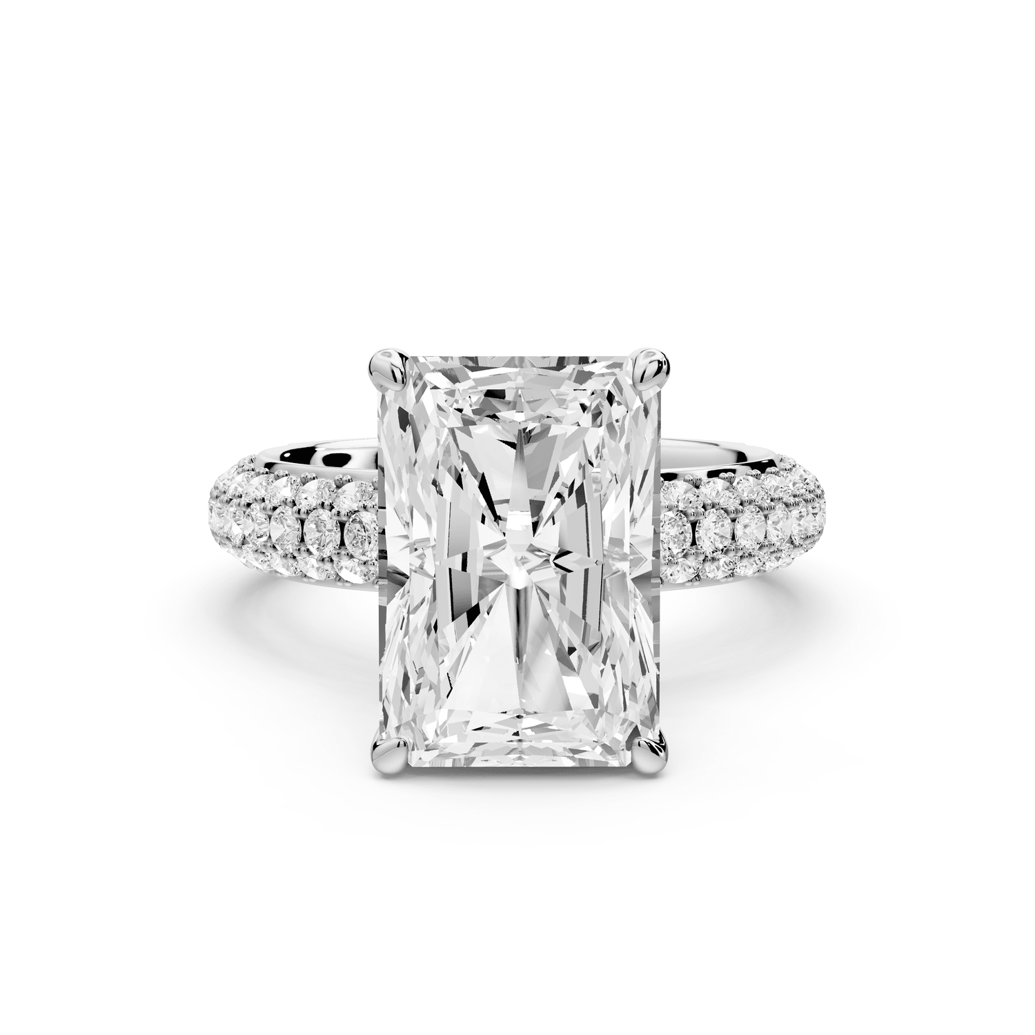 Evelina - 5ct 18k white gold emerald wrap around Halo Rollover Pavé Diamond Crown Engagement Ring - Mr. Alex Jewelry