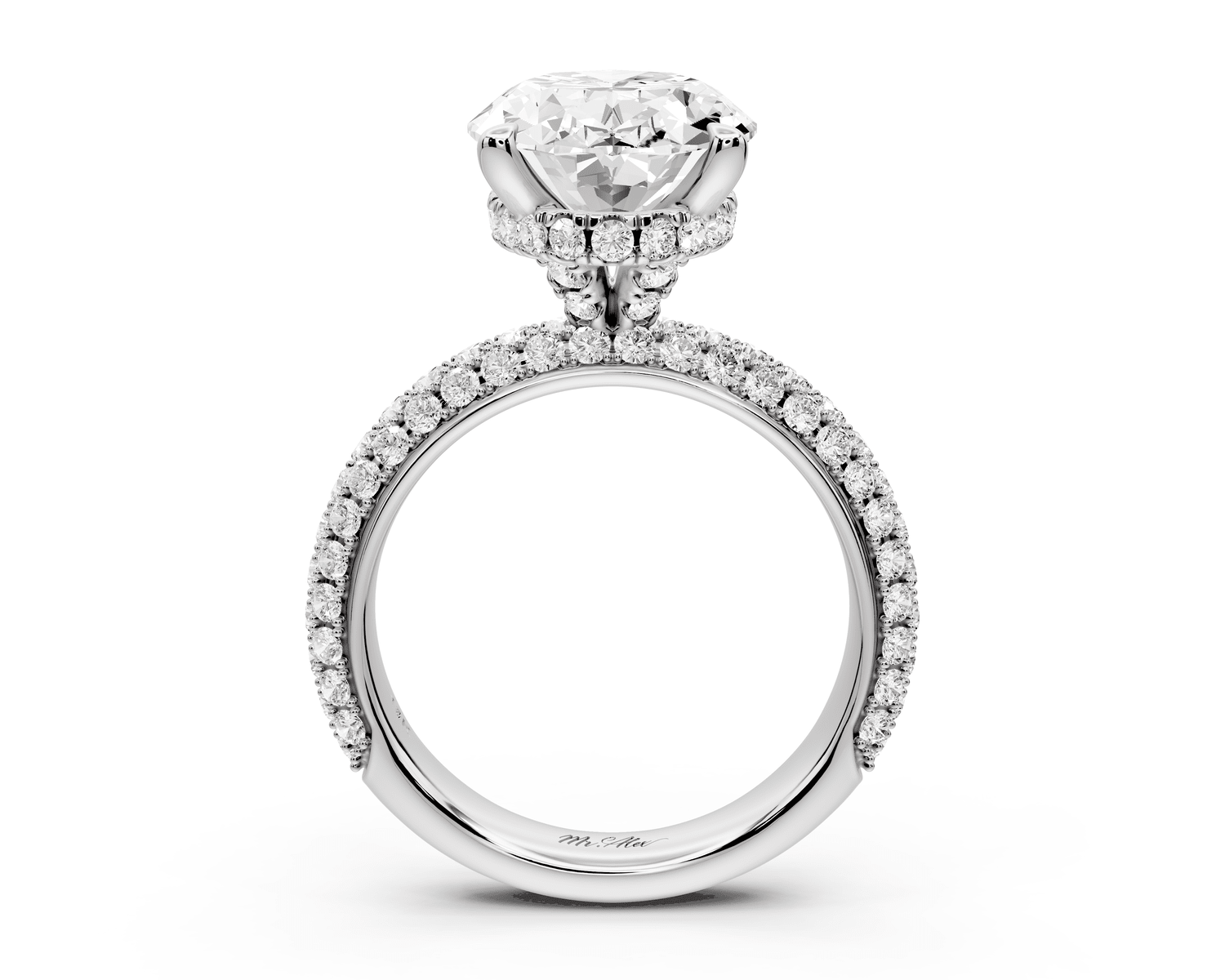 Evelina - 5ct 18k white gold oval wrap around Halo Rollover Pavé Diamond Crown Engagement Ring - Mr. Alex Jewelry
