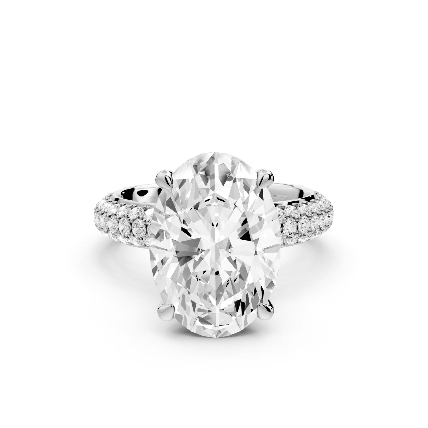 Evelina - 5ct 18k white gold oval wrap around Halo Rollover Pavé Diamond Crown Engagement Ring - Mr. Alex Jewelry