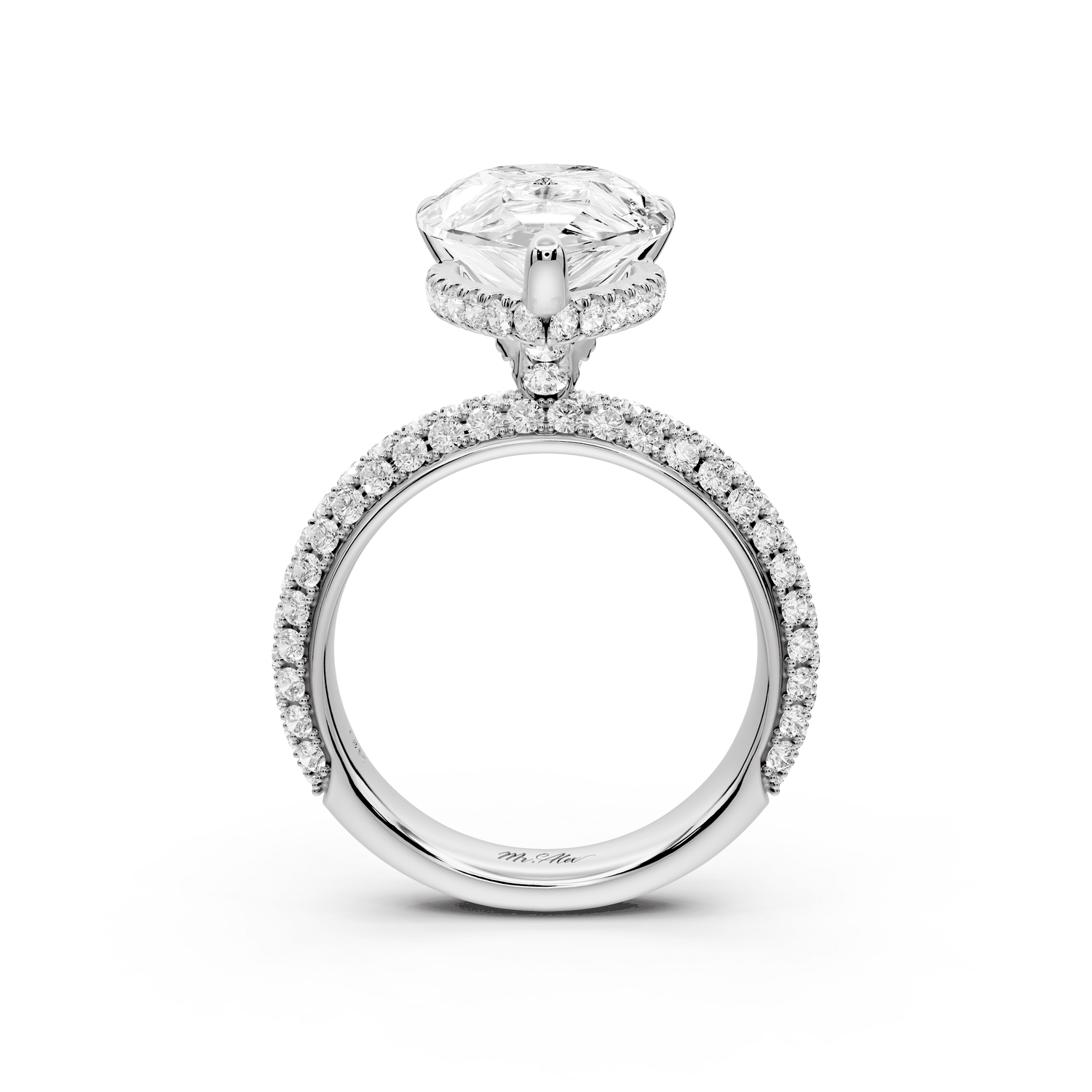 Evelina - 5ct 18k white gold pear wrap around Halo Rollover Pavé Diamond Crown Engagement Ring - Mr. Alex Jewelry