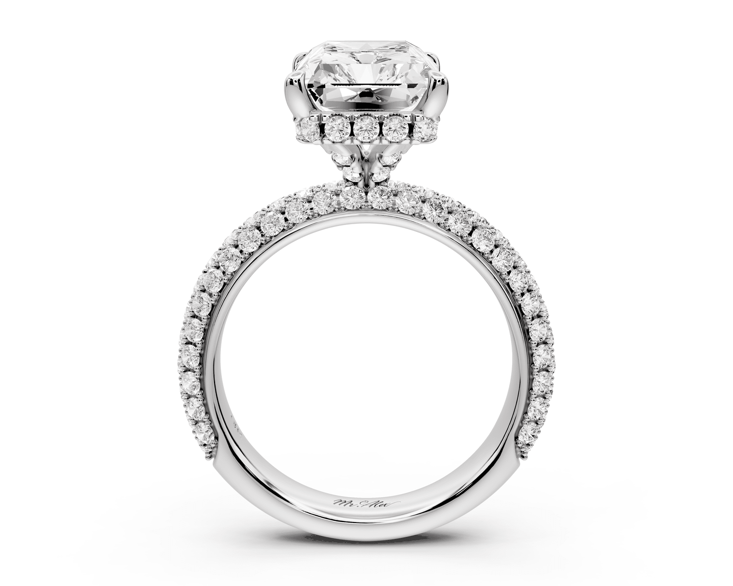 Evelina - 5ct 18k white gold radiant wrap around Halo Rollover Pavé Diamond Crown Engagement Ring - Mr. Alex Jewelry