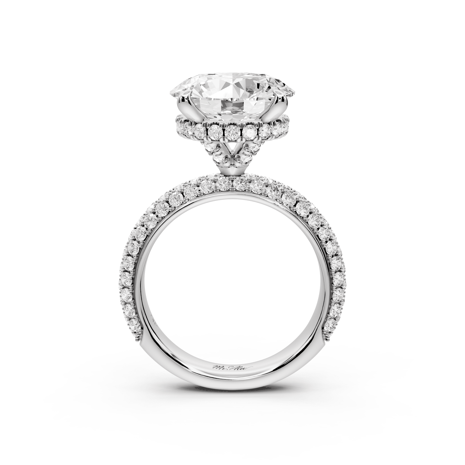 Evelina - 5ct 18k white gold round wrap around Halo Rollover Pavé Diamond Crown Engagement Ring - Mr. Alex Jewelry
