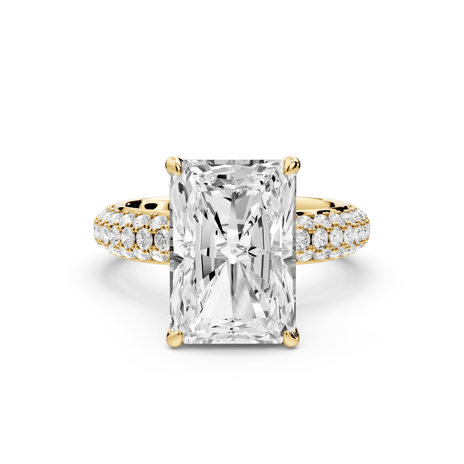 Evelina - 5ct 18k yellow gold emerald wrap around Halo Rollover Pavé Diamond Crown Engagement Ring - Mr. Alex Jewelry