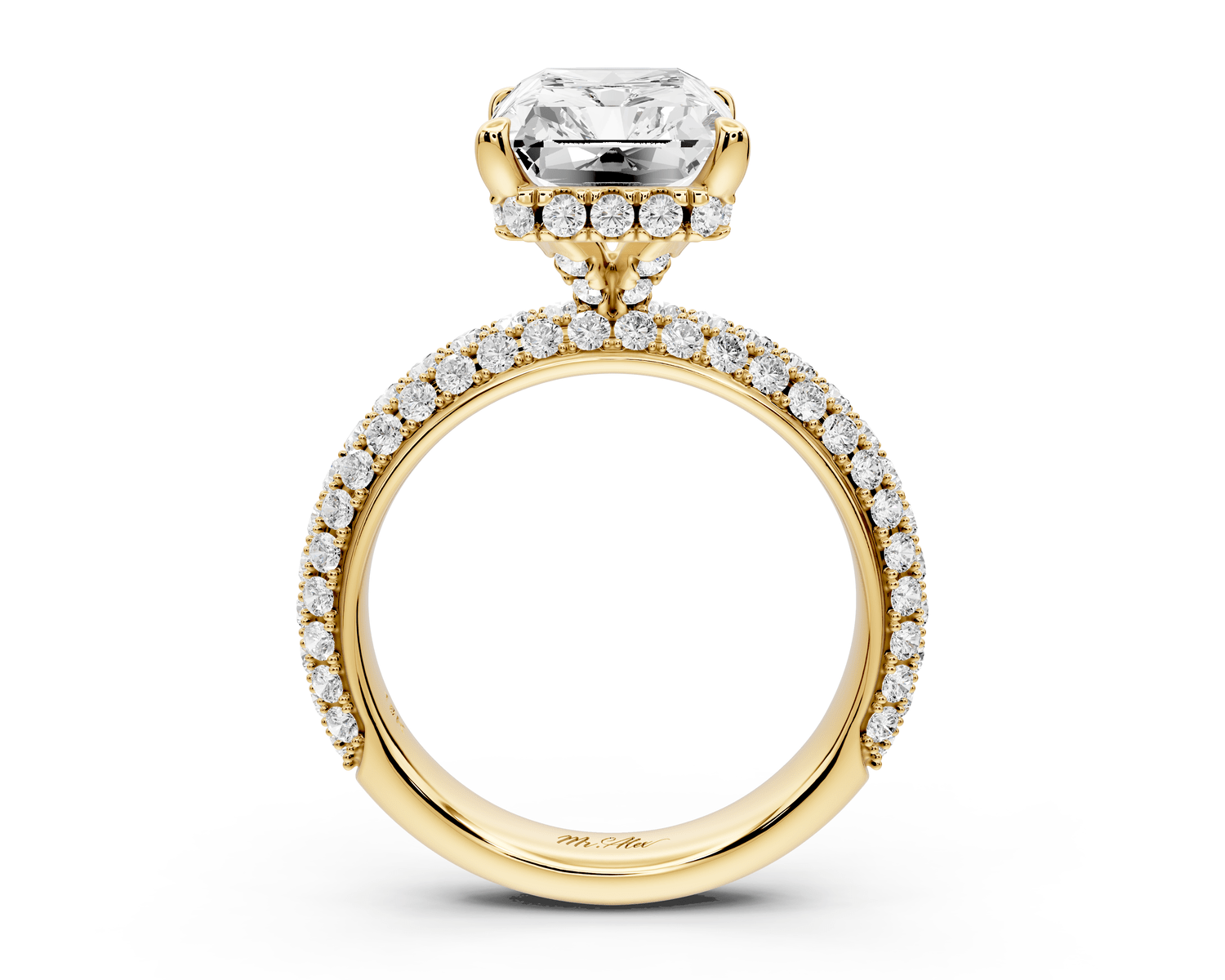 Evelina - 5ct 18k yellow gold emerald wrap around Halo Rollover Pavé Diamond Crown Engagement Ring - Mr. Alex Jewelry