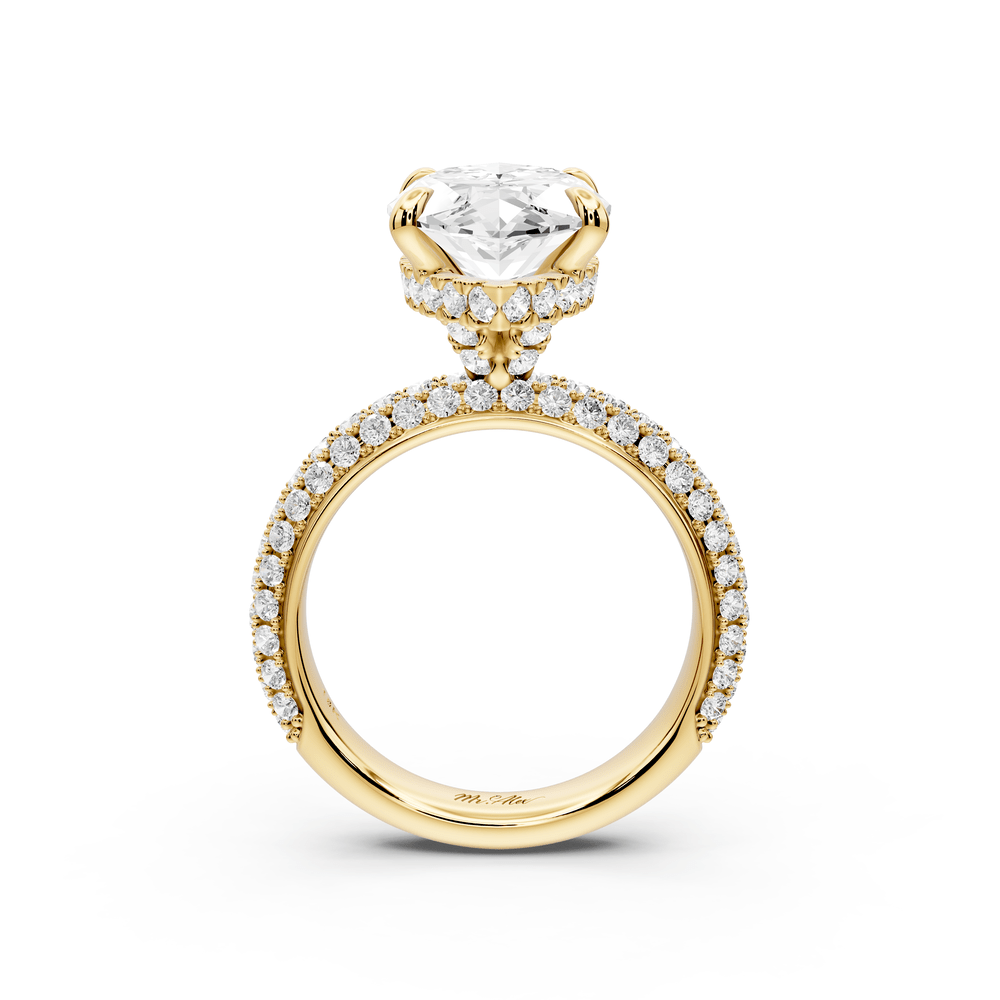 Evelina - 5ct 18k yellow gold marquise wrap around Halo Rollover Pavé Diamond Crown Engagement Ring - Mr. Alex Jewelry