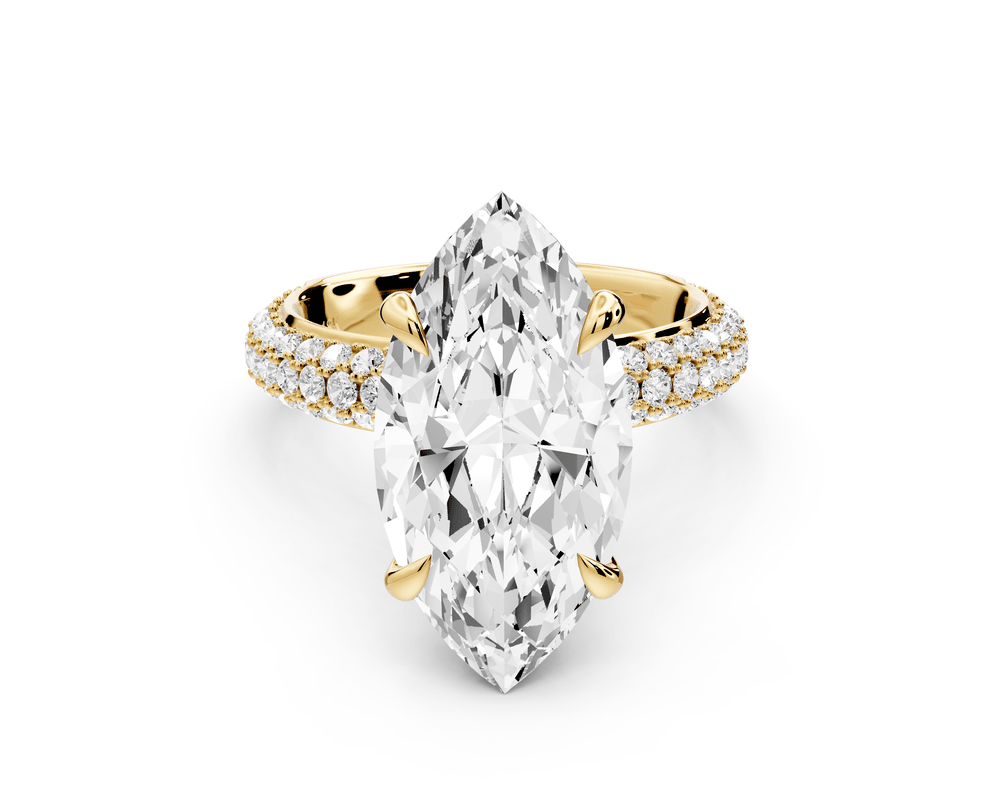 Evelina - 5ct 18k yellow gold marquise wrap around Halo Rollover Pavé Diamond Crown Engagement Ring - Mr. Alex Jewelry