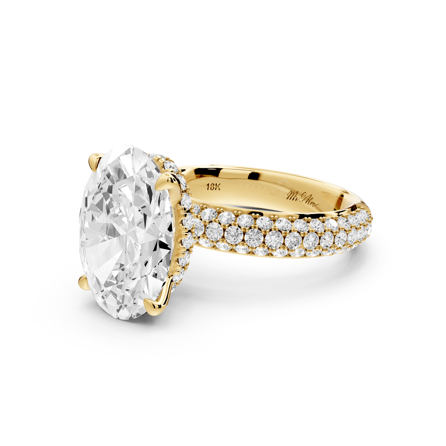 Evelina - 5ct 18k yellow gold oval wrap around Halo Rollover Pavé Diamond Crown Engagement Ring - Mr. Alex Jewelry