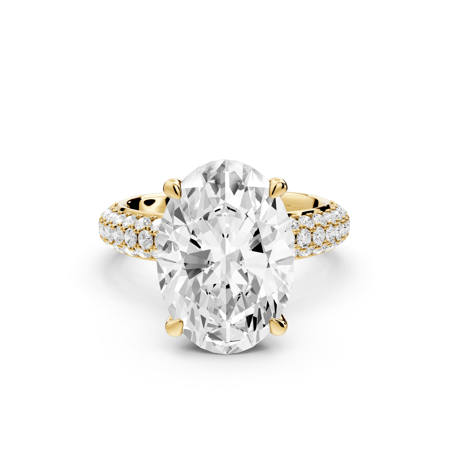 Evelina - 5ct 18k yellow gold oval wrap around Halo Rollover Pavé Diamond Crown Engagement Ring - Mr. Alex Jewelry