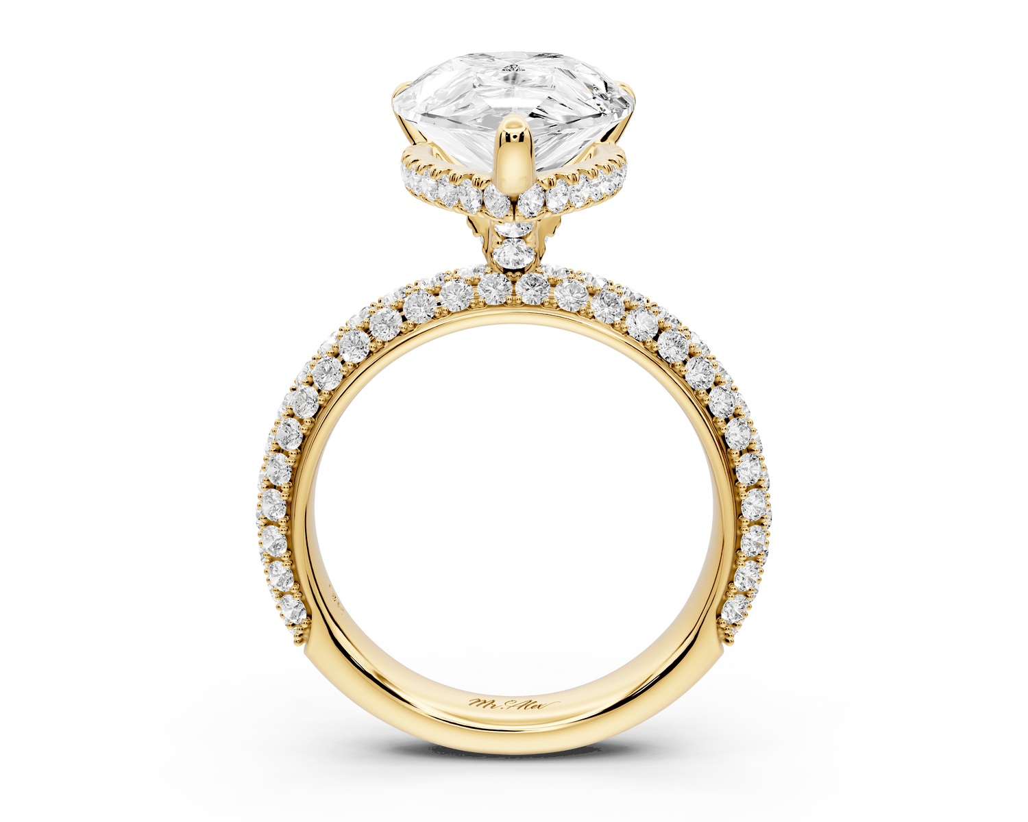 Evelina - 5ct 18k yellow gold pear wrap around Halo Rollover Pavé Diamond Crown Engagement Ring - Mr. Alex Jewelry