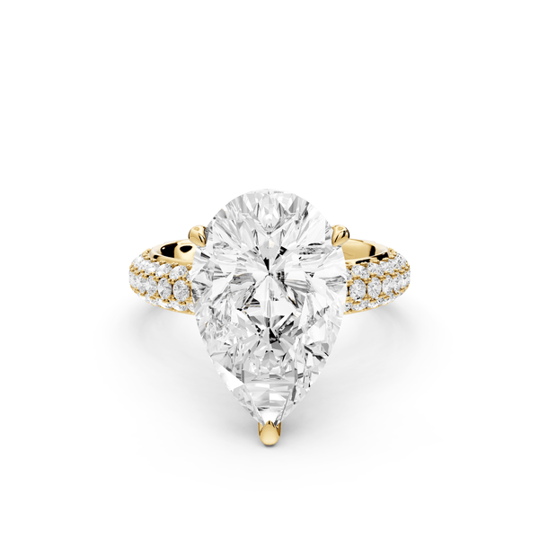 Evelina - 5ct 18k yellow gold pear wrap around Halo Rollover Pavé Diamond Crown Engagement Ring - Mr. Alex Jewelry