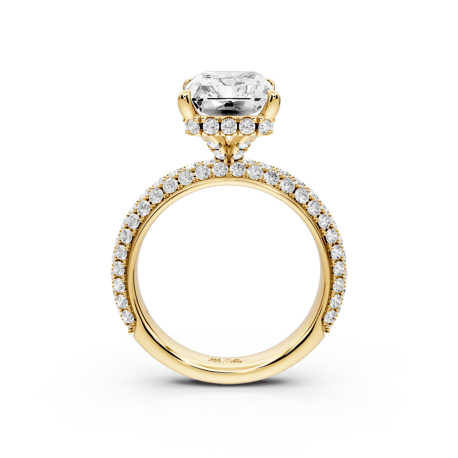 Evelina - 5ct 18k yellow gold radiant wrap around Halo Rollover Pavé Diamond Crown Engagement Ring - Mr. Alex Jewelry