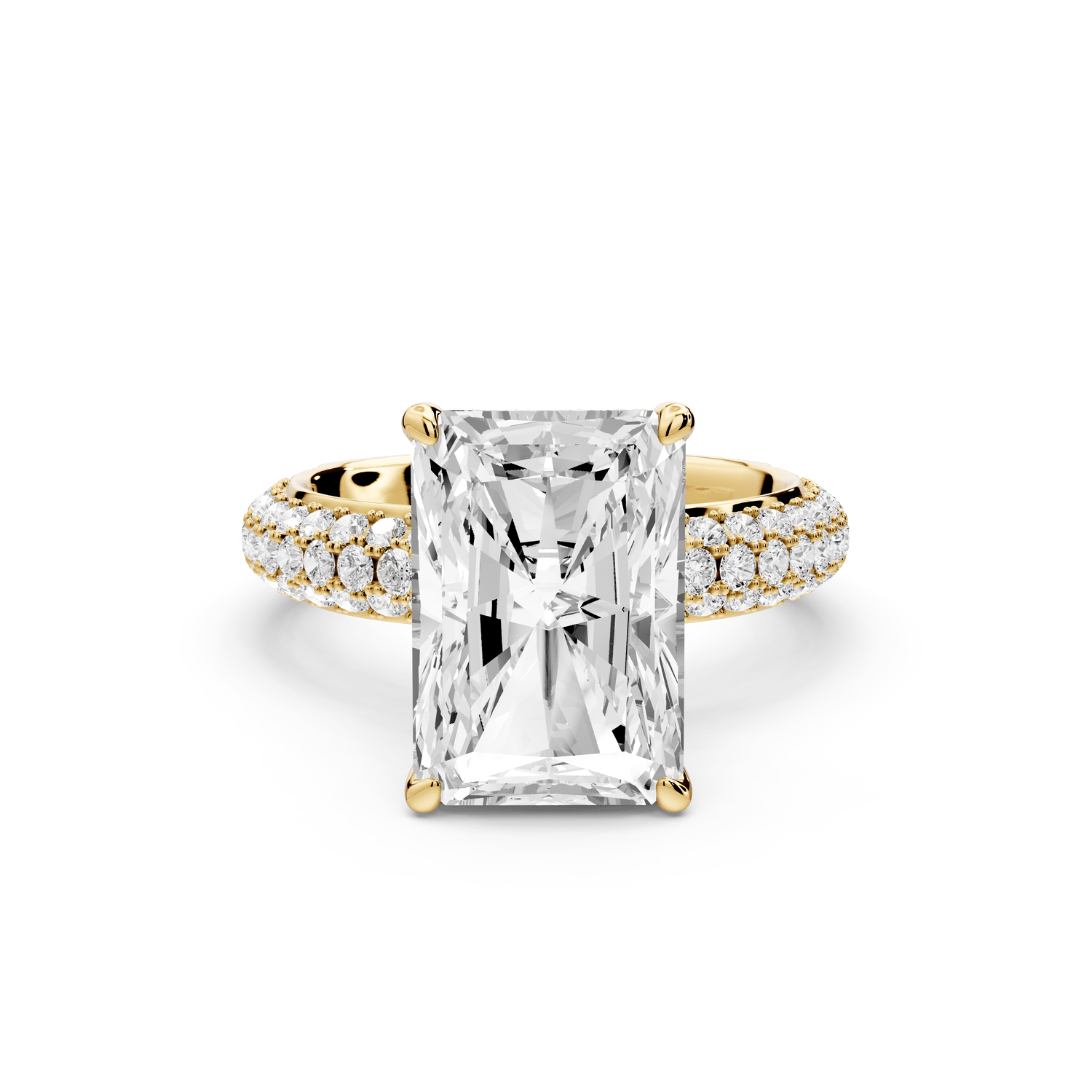 Evelina - 5ct 18k yellow gold radiant wrap around Halo Rollover Pavé Diamond Crown Engagement Ring - Mr. Alex Jewelry