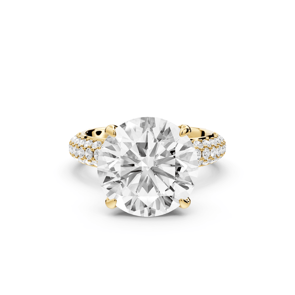 Evelina - 5ct 18k yellow gold round wrap around Halo Rollover Pavé Diamond Crown Engagement Ring - Mr. Alex Jewelry
