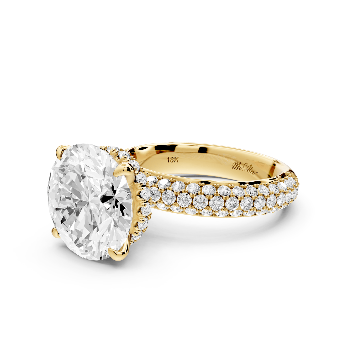 Evelina - 5ct 18k yellow gold round wrap around Halo Rollover Pavé Diamond Crown Engagement Ring - Mr. Alex Jewelry